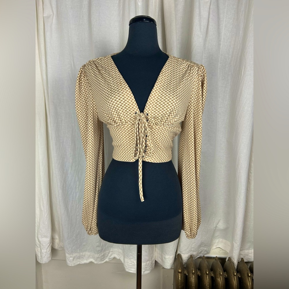 Cider Gingham Tie Front Crop Top